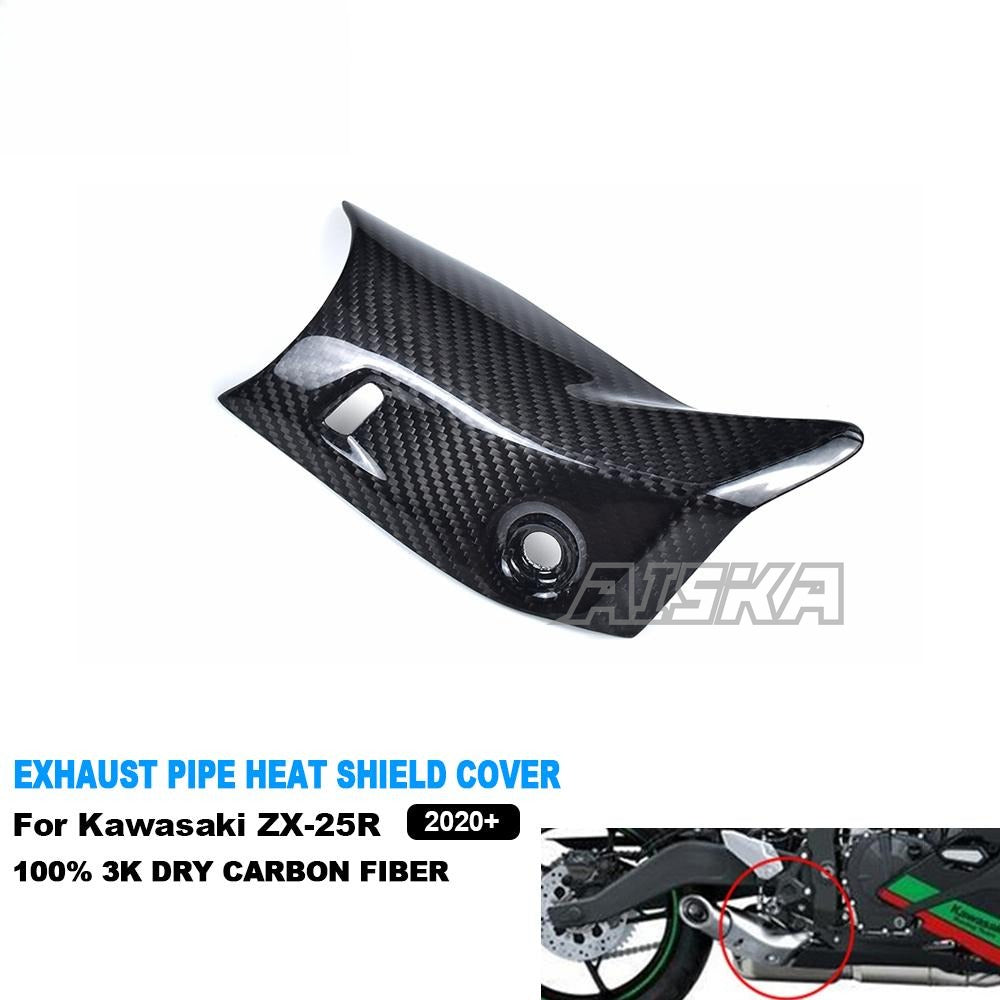 AISKA 3K Dry Carbon Fiber Motorcycle Exhaust Pipe Muffler Heat Shield Cover for Kawasaki Ninja ZX-25R 2020-2024