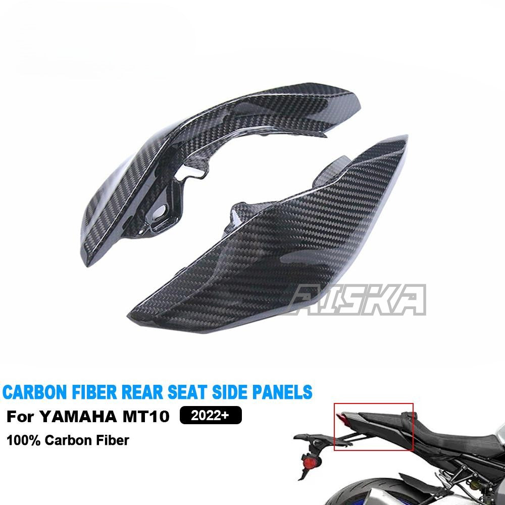 AISKA 3K Dry Carbon Fiber Accessories Motorcycle Rear Seat Side Panels Cover Fairing Parts Kits for Yamaha MT10 2022 2023 2024