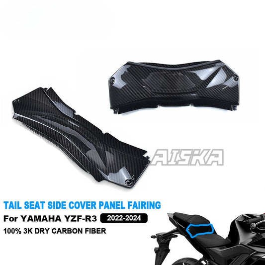 AISKA Motorcycle Carbon Rear Seat Cover Full Carbon Fiber Tail Seat Central Cover Fairing Kit for Yamaha R3 2022 2023 2024