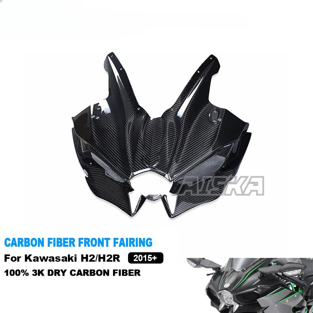 AISKA Full 3K Dry Carbon Fiber Motorcycle Front Headlight Fairing for Kawasaki Ninja H2 H2R 2015-2024