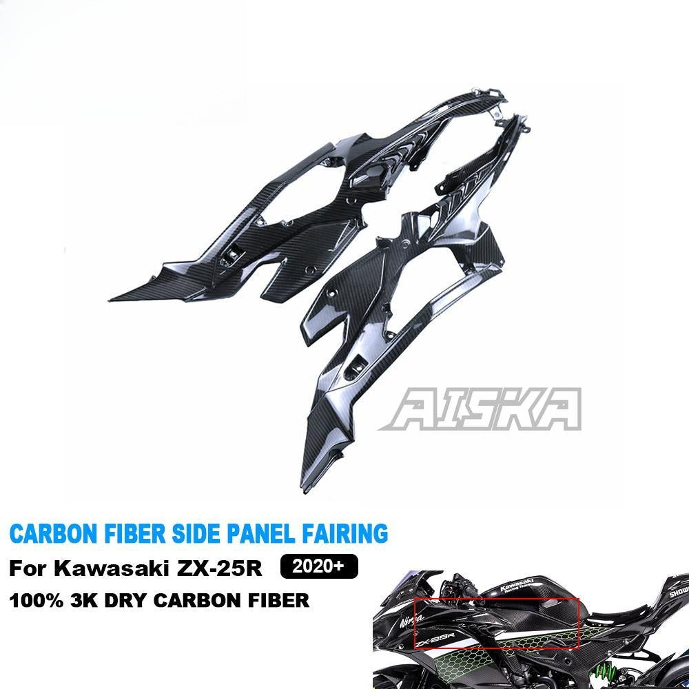 AISKA 3K Dry Carbon Fiber Motorcycle Side Upper Frame Inner Cover Panel Fairing for Kawasaki Ninja ZX-25R 2020-2024