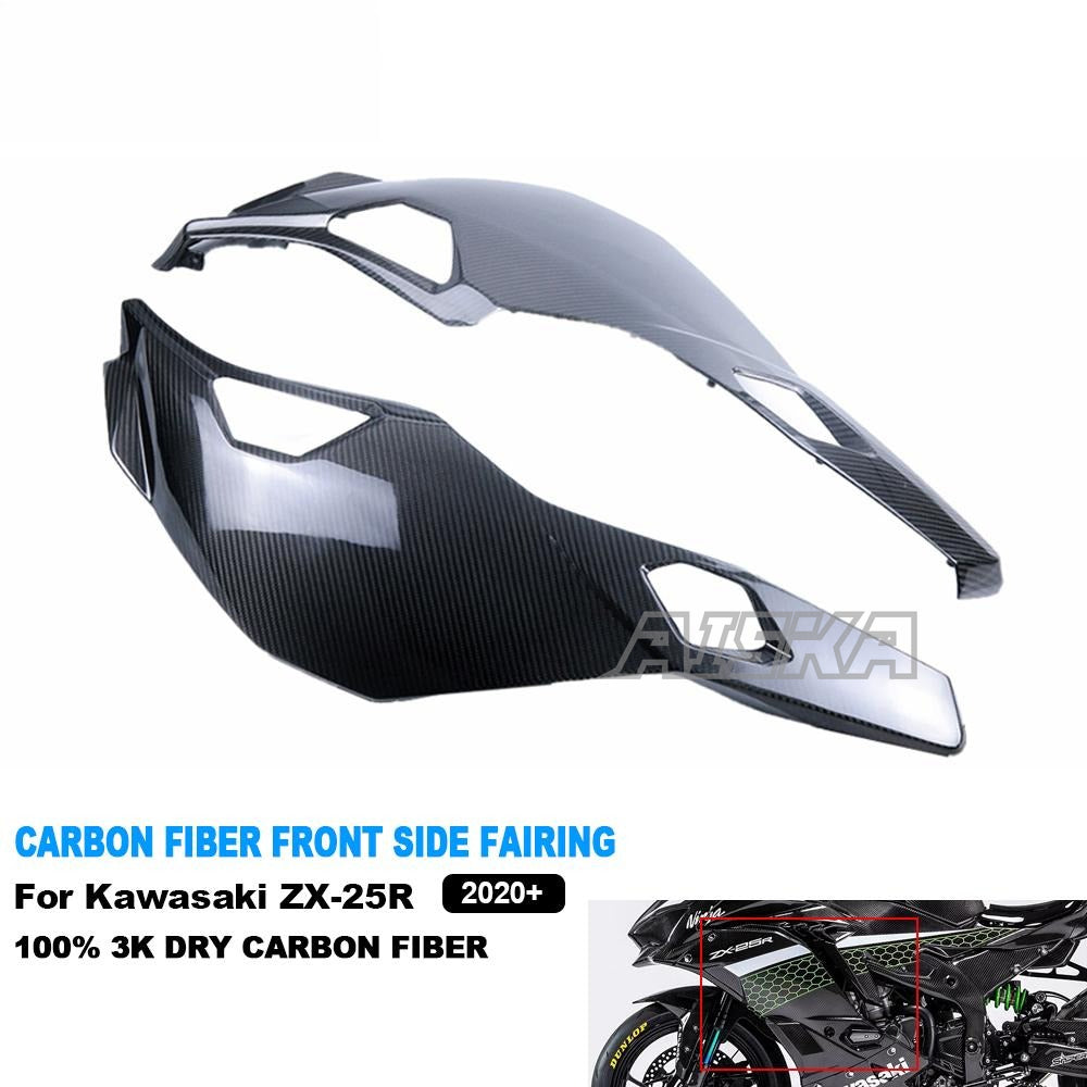 AISKA 3K Dry Carbon Fiber Motorcycle Front Side Panel Turn Light Cover Fairing for Kawasaki Ninja ZX-25R 2020-2024