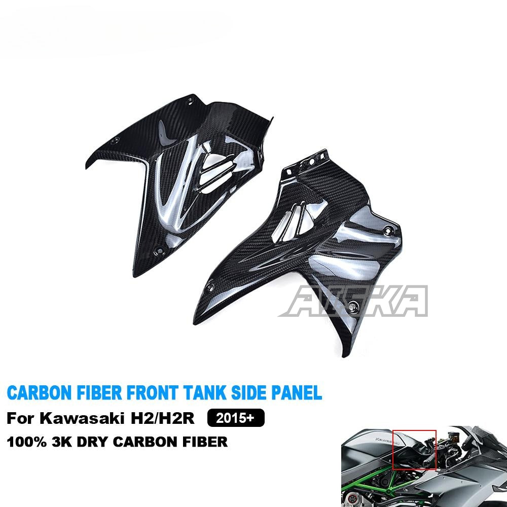 AISKA Full 3K Dry Carbon Fiber Motorcycle Accessories Front Fuel Tank Side Panel Covers for Kawasaki Ninja H2 H2R 2015-2024