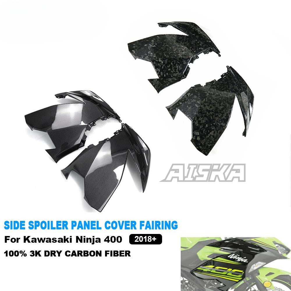 AISKA 100% 3K Dry Carbon Fiber Motorcycle Accessories Front Upper Side Spoiler Panel Fairing for Kawasaki Ninja 400 2018-2024