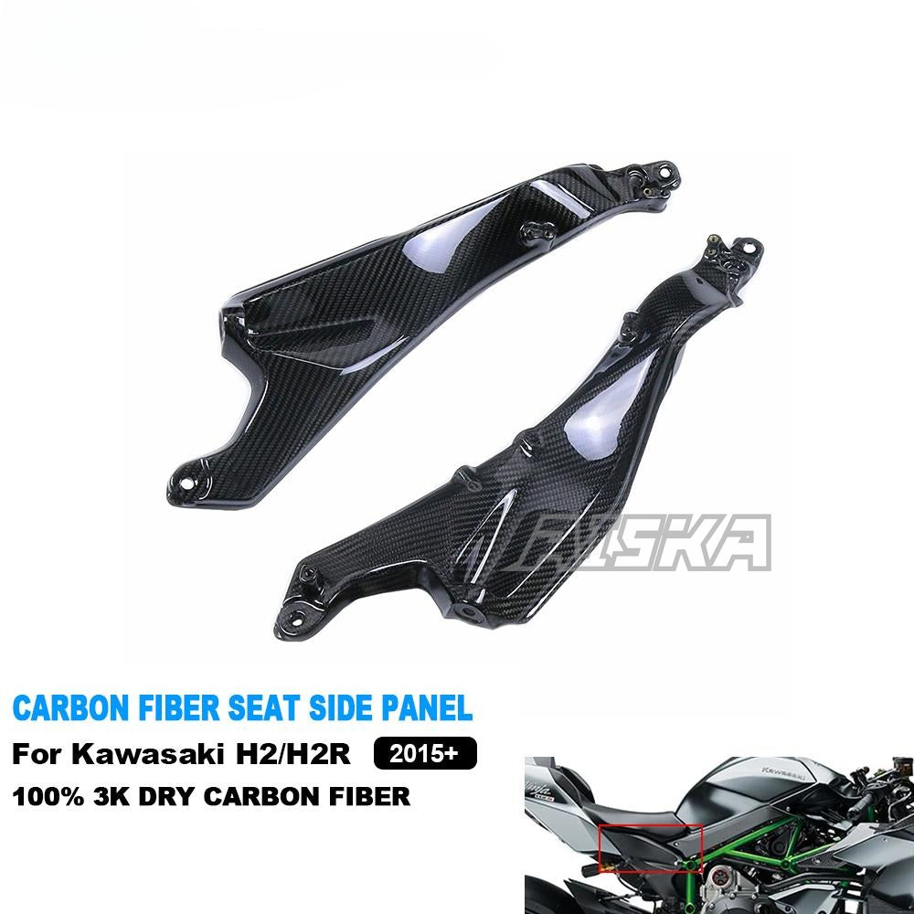 AISKA Full 3K Dry Carbon Fiber Motorcycle Rear Seat Side Plate Panels Frame Fairings for Kawasaki Ninja H2 H2R 2015-2024