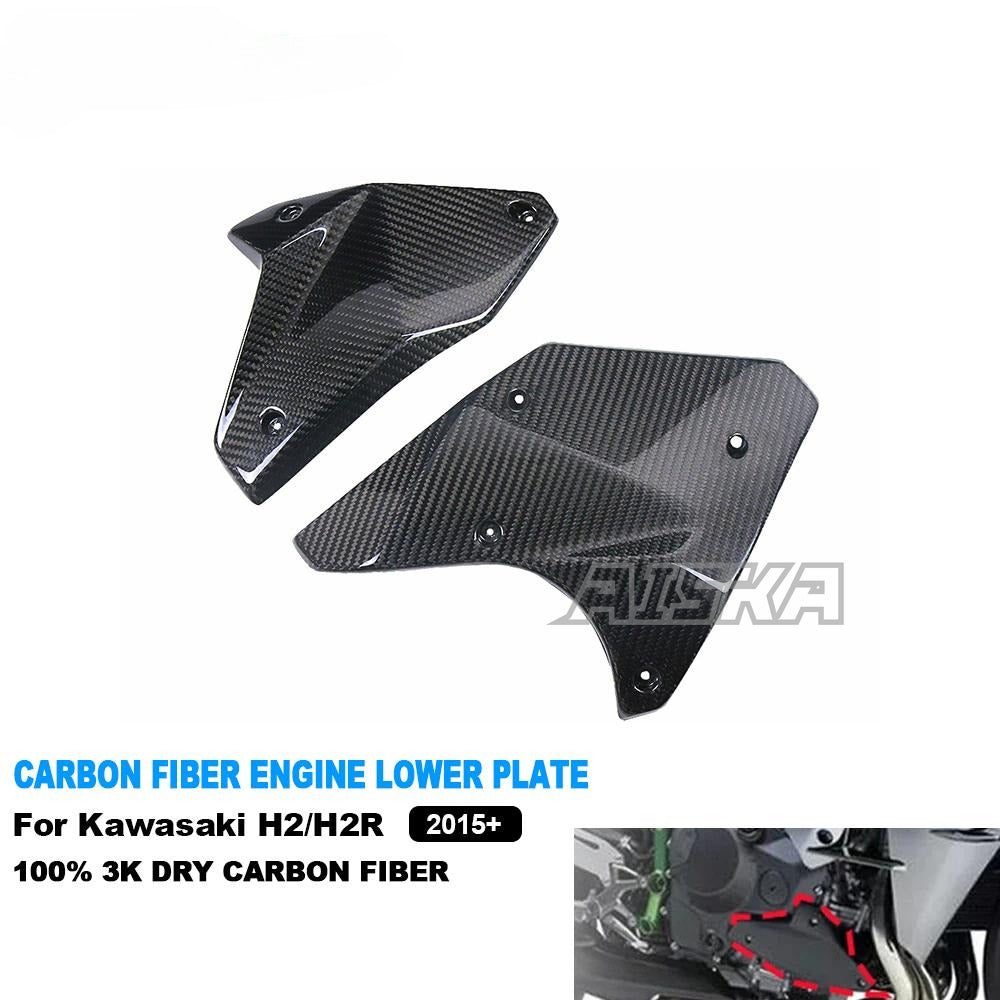 AISKA Full 3K Dry Carbon Fiber Motorcycle Engine Lower Cover Side Panel Protector for Kawasaki Ninja H2 H2R 2015-2024