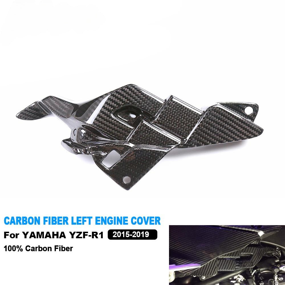 AISKA Dry Carbon Fiber ECU Panel Fairing Cover Motorcycle Left Engine Cover for Yamaha YZF-R1 R1M 2015-2019
