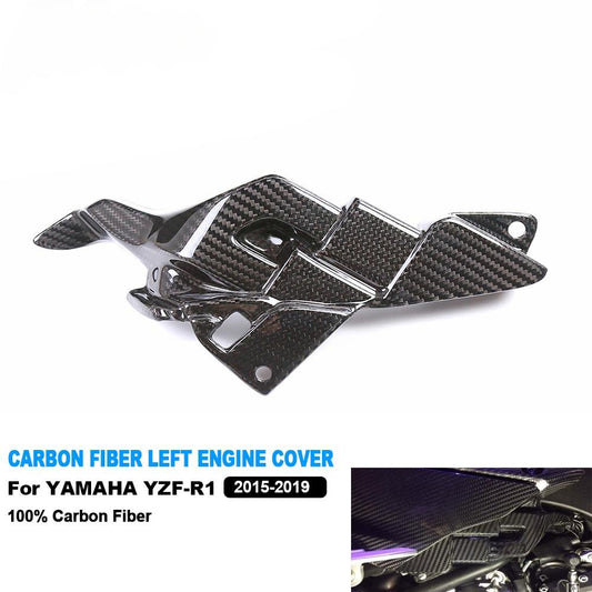 AISKA Dry Carbon Fiber ECU Panel Fairing Cover Motorcycle Left Engine Cover for Yamaha YZF-R1 R1M 2015-2019