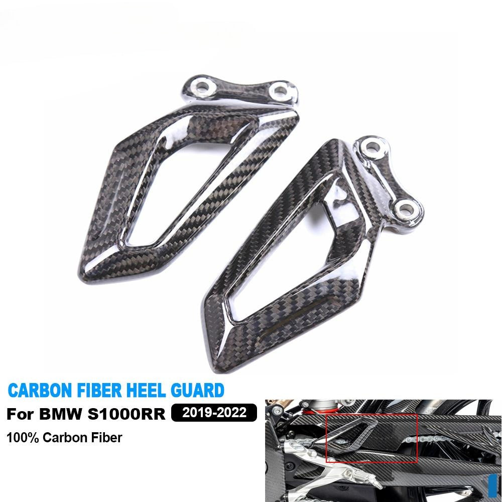 AISKA 3K 3*3 Twill Weave Gloss Carbon Fiber Rearset Plate Foot Peg Protector Motorcycle Heel Guard for BMW S1000RR 2019-2024