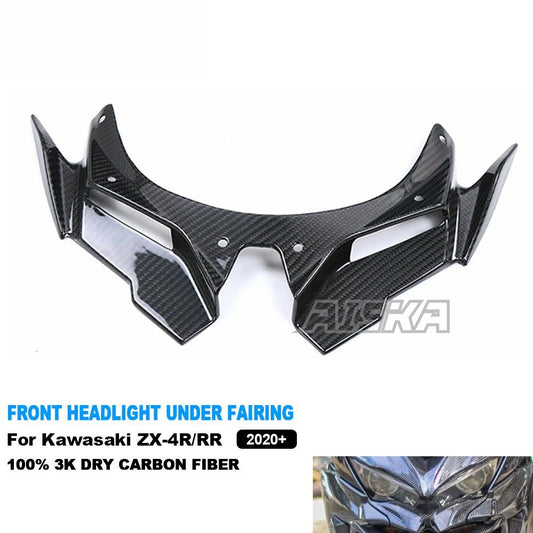 AISKA 3K Dry Carbon Fiber Motorcycle Front Lower Wing Beak Winglets Cover for Kawasaki Ninja ZX-4R ZX-4RR ZX25R 2020-2024