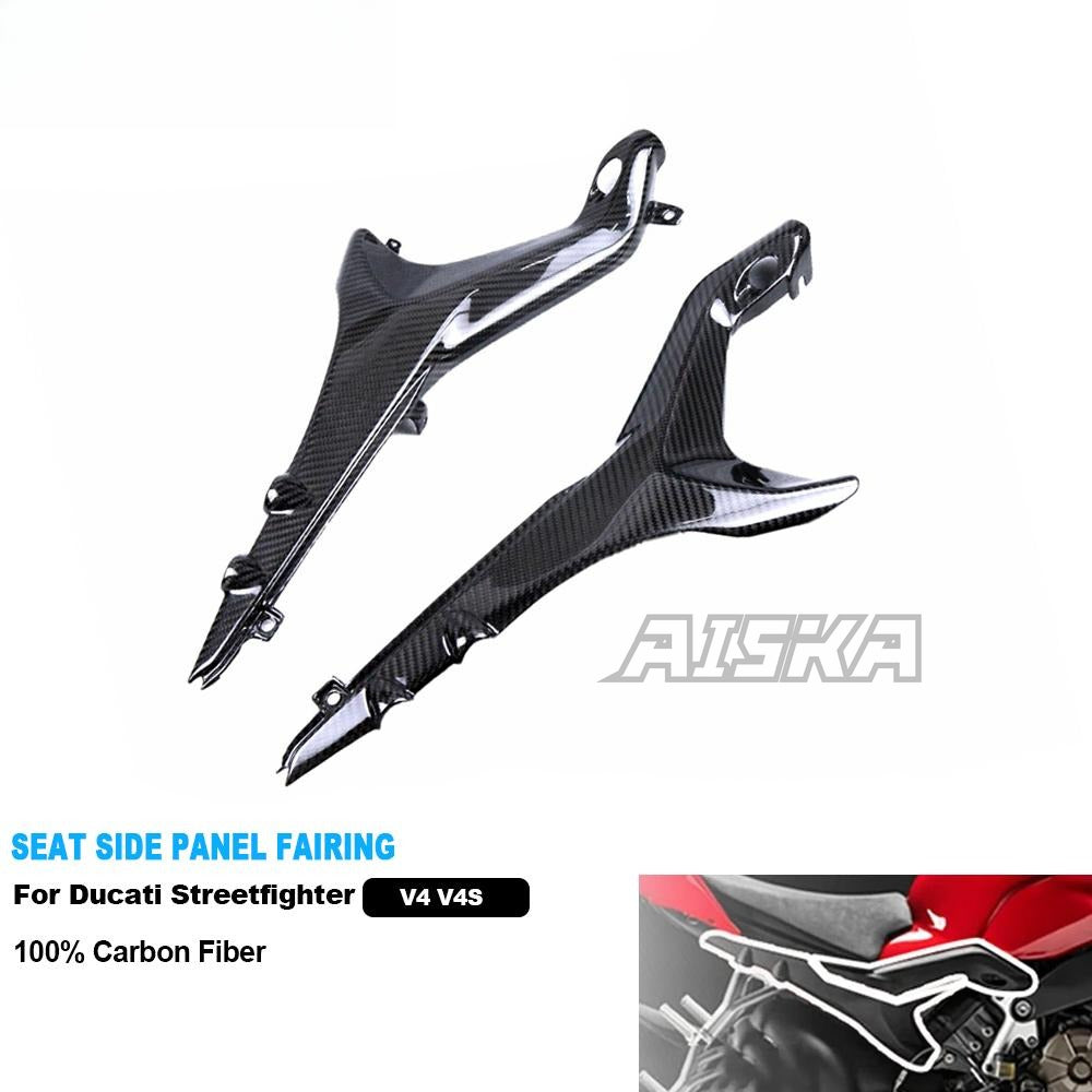 AISKA Twill Weave 100% 3K Full Carbon Fiber Motorcycle Seat Side Panel Fairing for DUCATI Streetfighter V4 V4S 2019-2023