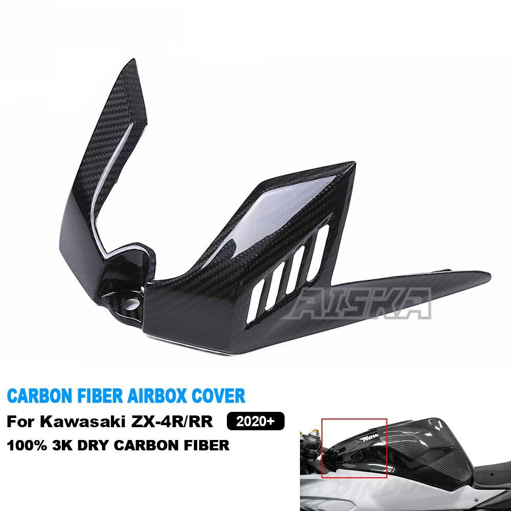 AISKA 3K Dry Carbon Fiber Motorcycle Fuel Tank Airbox Front Piece Cover Fairing for Kawasaki Ninja ZX-4R ZX-4RR ZX25R 2020-2024