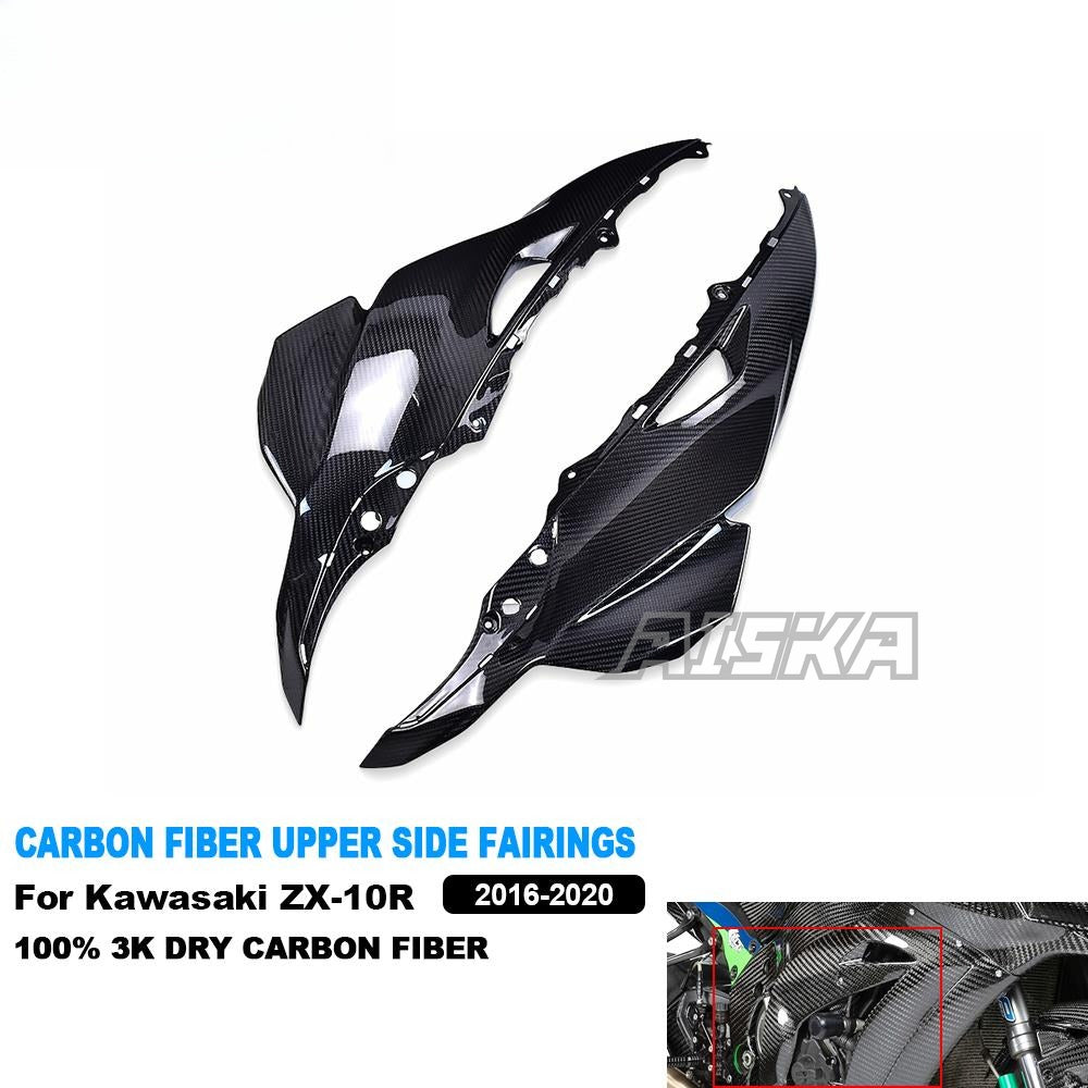 AISKA 3K Dry Carbon Fiber Motorcycle Accessories Front Upper Side Fairings for Kawasaki Ninja ZX10R ZX-10R 2016-2020