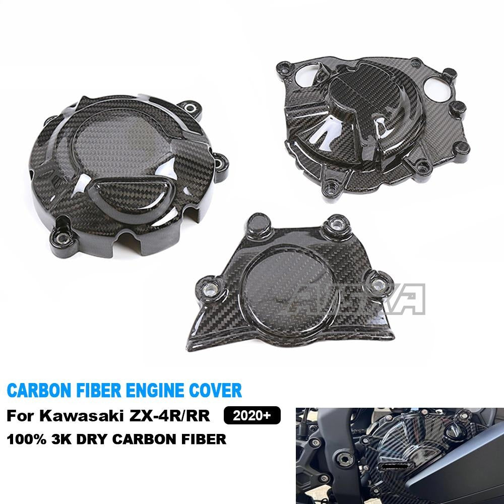 AISKA 3K Dry Carbon Fiber Motorcycle Engine Sprocket Cover Protector Cowl Fairing Kits for Kawasaki Ninja ZX-4R ZX-4RR 2020+