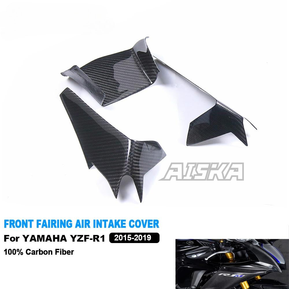 AISKA 3K Dry Carbon Fiber Motorcycle Front Air Intake Cover Fairing for Yamaha YZF R1 R1M 2015-2019