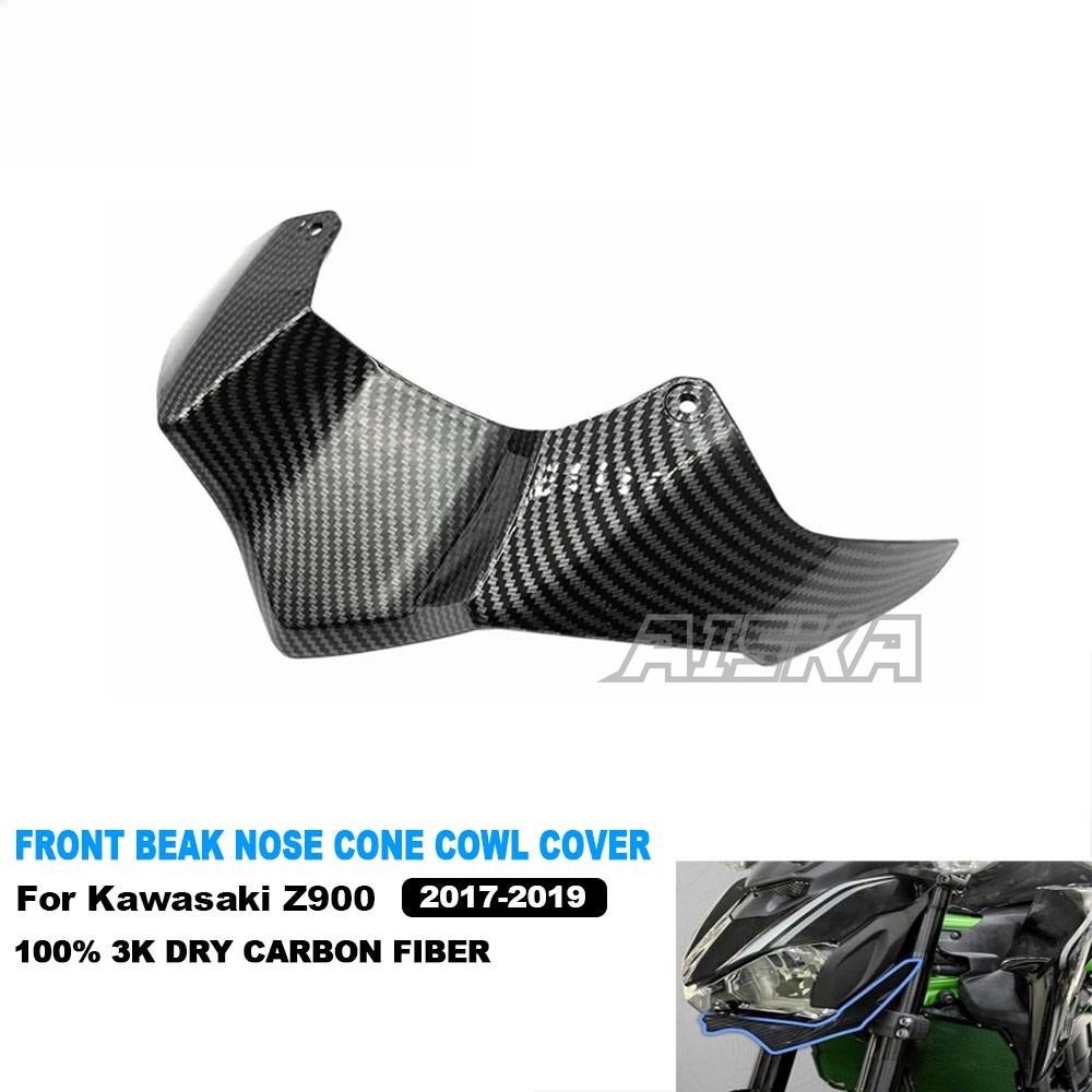 AISKA 3K Dry Carbon Fiber Motorcycle Accessories Front Beak Nose Cone Extension Fairing for Kawasaki Z900 2017 2018 2019