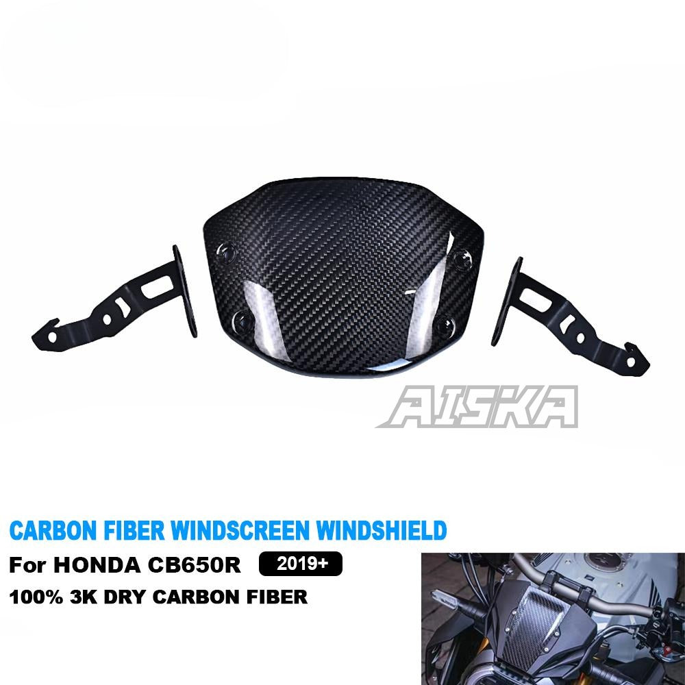 AISKA New Motorcycle 3K Dry Carbon Fiber Windshield Windscreen Front Screen Wind Deflector for Honda CB650R 2019-2024 2022 2023