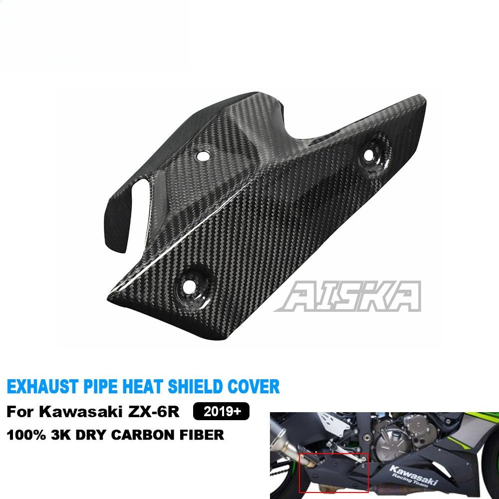 AISKA 3K Dry Carbon Fiber Motorcycle Exhaust Pipe Heat Shied Cover for Kawasaki Ninja ZX-6R 2019-2024