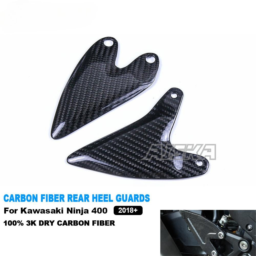 AISKA 100% 3K Dry Carbon Fiber Motorcycle Accessories Rear Footpeg Heel Plate Heel Guards for Kawasaki Ninja 400 Z400 2018-2024