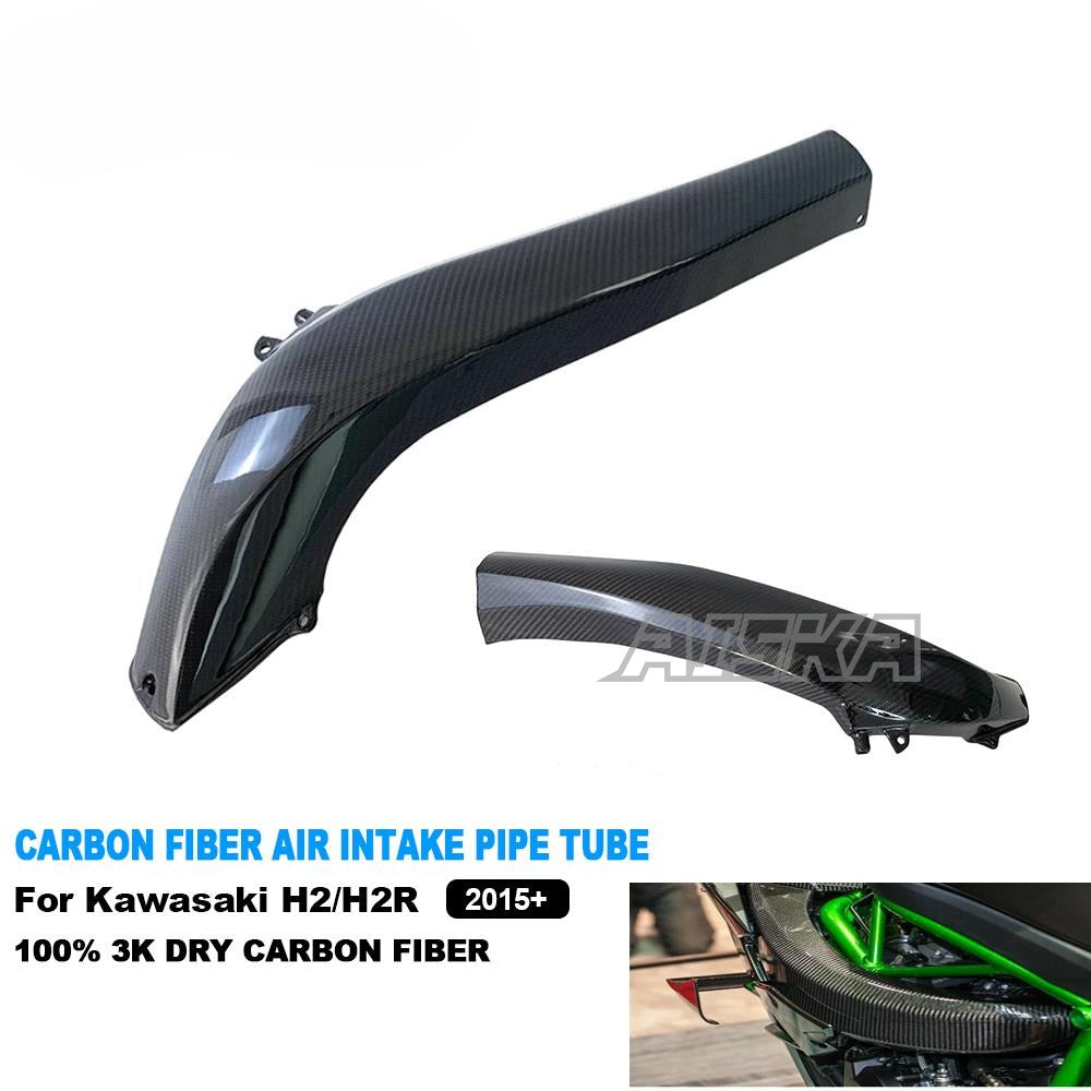 AISKA Full 3K Dry Carbon Fiber Motorcycle Air Intake Pipe Tube Protector for Kawasaki Ninja H2 H2R 2015-2024