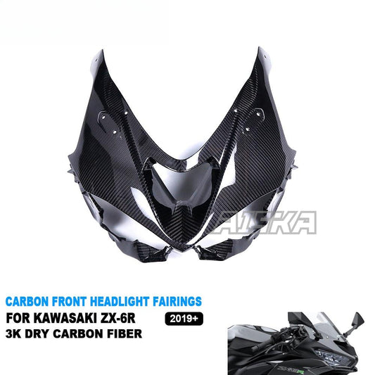 AISKA New Products Motorcycle Full Dry Carbon Fiber Front Headlight Cover Fairing for Kawasaki Ninja ZX-6R 2024