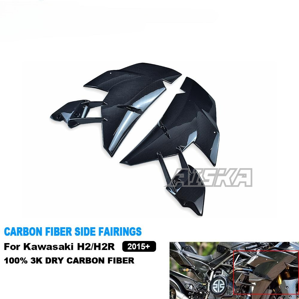AISKA Full 3K Dry Carbon Fiber Motorcycle Front Upper Side Panel Fairings for Kawasaki Ninja H2 H2R 2015-2024