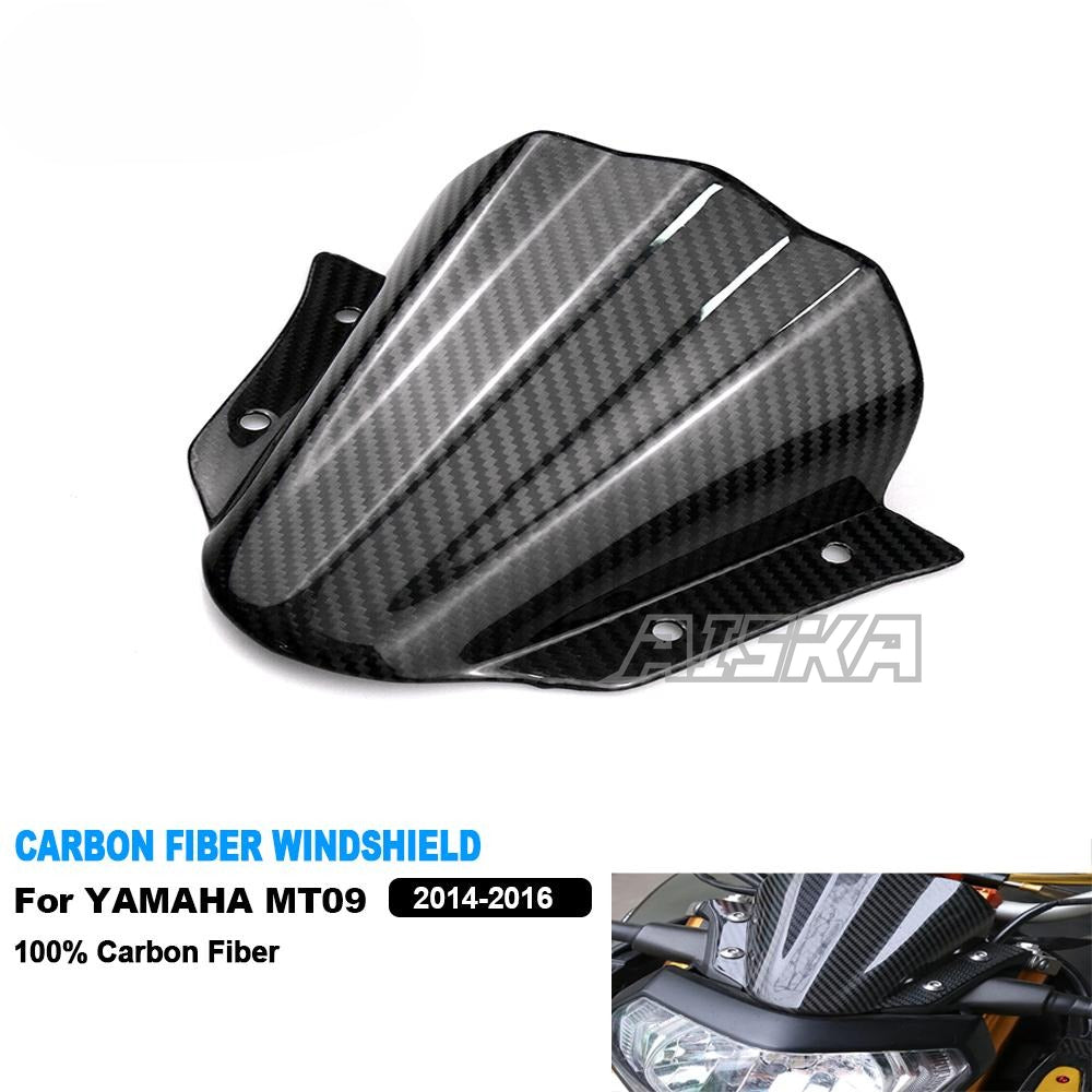 AISKA 3K Carbon Fiber Motorcycle Windshield Windscreen Airflow Wind Deflectors for Yamaha MT09/SP FZ-09 2013 2014 2015 2016