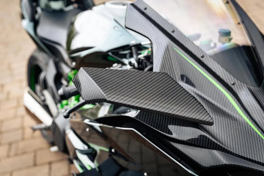 AISKA Full 3K Dry Carbon Fiber Aerodynamic Wing Spoiler Motorcycle Upper Winglets for Kawasaki Ninja H2 H2R 2015-2024