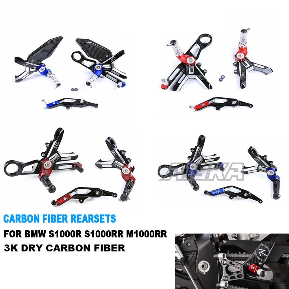 AISKA CNC Dry Carbon Fiber Footrest Kits Racing Products Motorcycle Adjustable Rearset Footrest for BMW S1000RR S1000R M1000RR