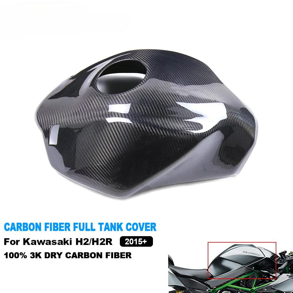 AISKA Full 3K Dry Carbon Fiber Motorcycle Full Fuel Gas Tank Cover for Kawasaki Ninja H2 H2R 2015-2024