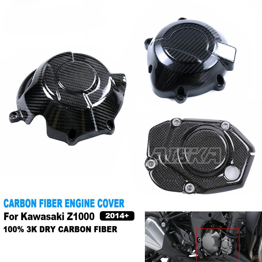 AISKA 3K Dry Carbon Fiber Motorcycle Accessories Engine Cover Guard Fairing Engine Protective Cover for Kawasaki Z1000 2014+