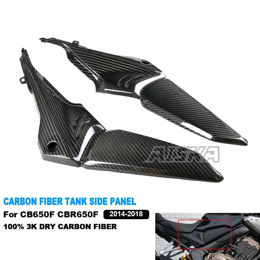 AISKA Dry Carbon Fiber Motorcycle Fuel Tank Side Fairing Seat Side Panels for Honda CB650F CBR650F 2014 2015 2016 2017 2018
