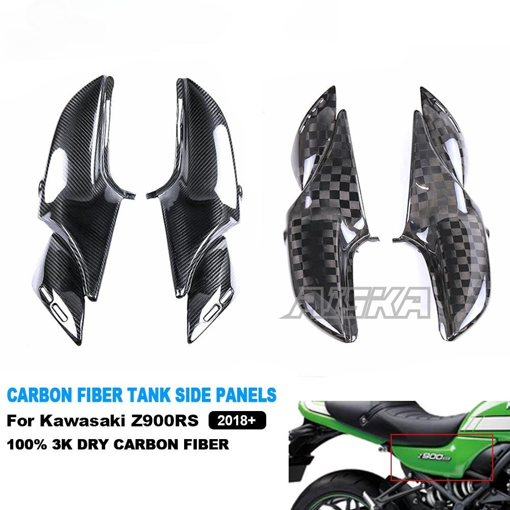 AISKA 3K Dry Carbon Fiber Motorcycle Fuel Tank Side Panels Cover Fairing Kits Cover Protector for Kawasaki Z900RS 2018-2024