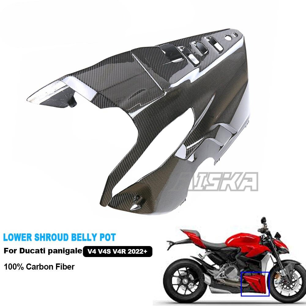 AISKA 3K 3*3 Carbon Fiber Motorcycle Accessories Spare Parts Lower Shroud Belly Pot for Ducati Panigale V4 V4S V4R 2018-2024