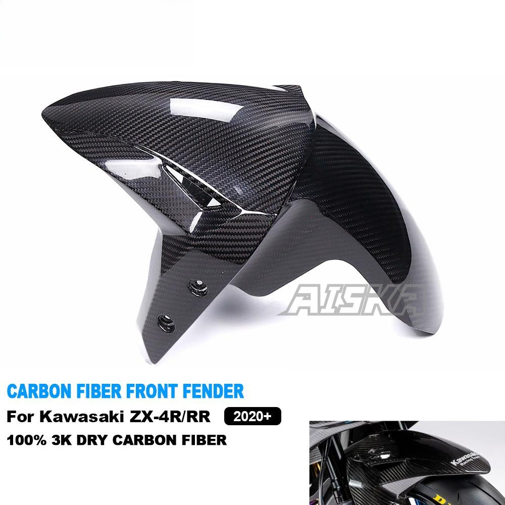 AISKA 3K Dry Carbon Fiber Motorcycle Front Fender Mudguard Tire Hugger for Kawasaki Ninja ZX-4R ZX-4RR ZX25R 2020-2024