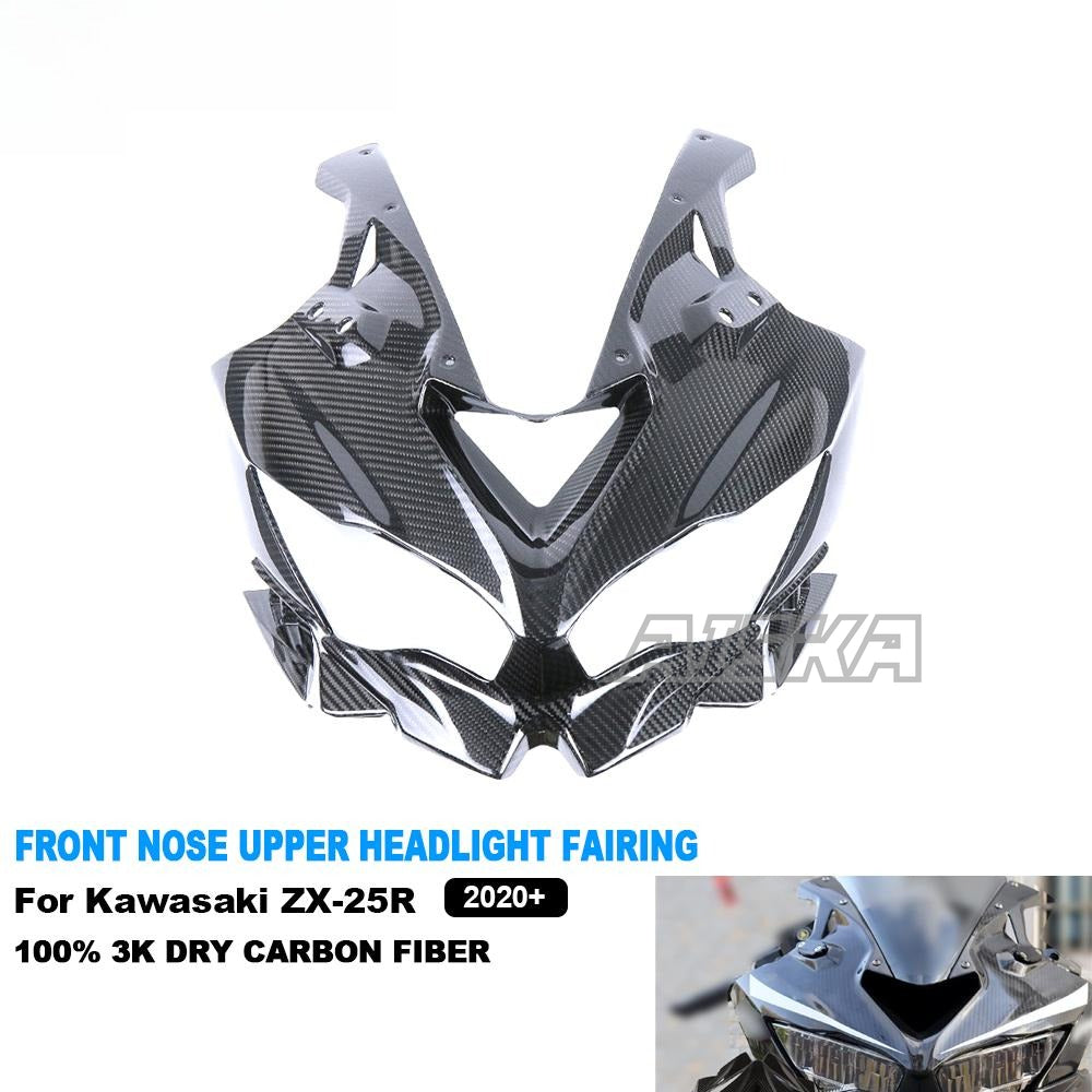 AISKA 3K Dry Carbon Fiber Front Headlight Fairing for Kawasaki Ninja ZX-25R 2020-2024 Motorcycle Accessories
