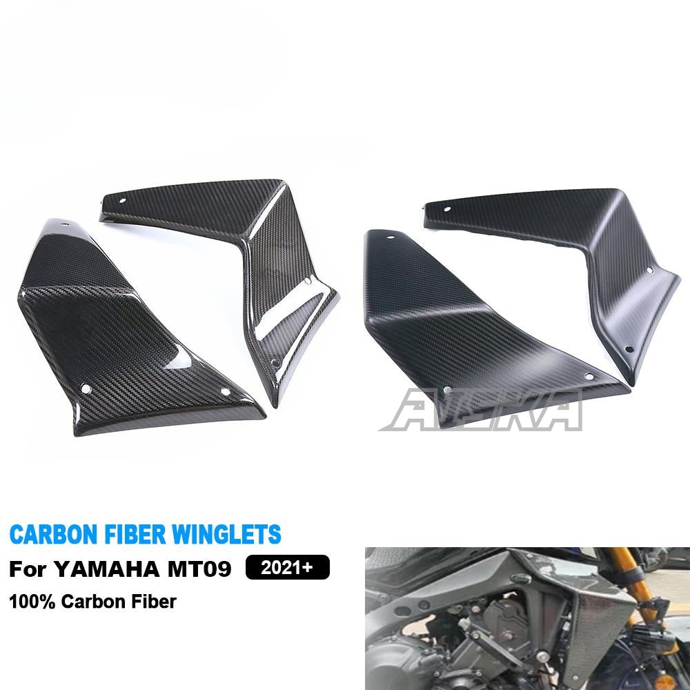 AISKA 100% Full Carbon Fiber Winglets Motorcycle Side Spoilers Fixed Winglet Fairing for Yamaha MT09 FZ09 2021-2023