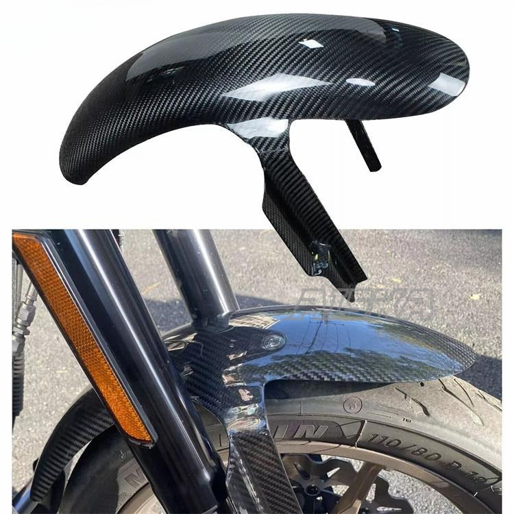 AISKA Twill Weave Glossy 3K Carbon Fiber Motorcycle Front Fender Hugger for Harley Softail Low Rider S/ST FXRST FXLRS FXLRST