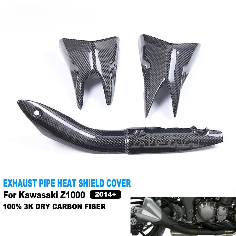 AISKA 3K Dry Carbon Fiber Motorcycle Accessories Exhaust Pipe Heat Shield Cover Guard Fairing for Kawasaki Z1000 2014+