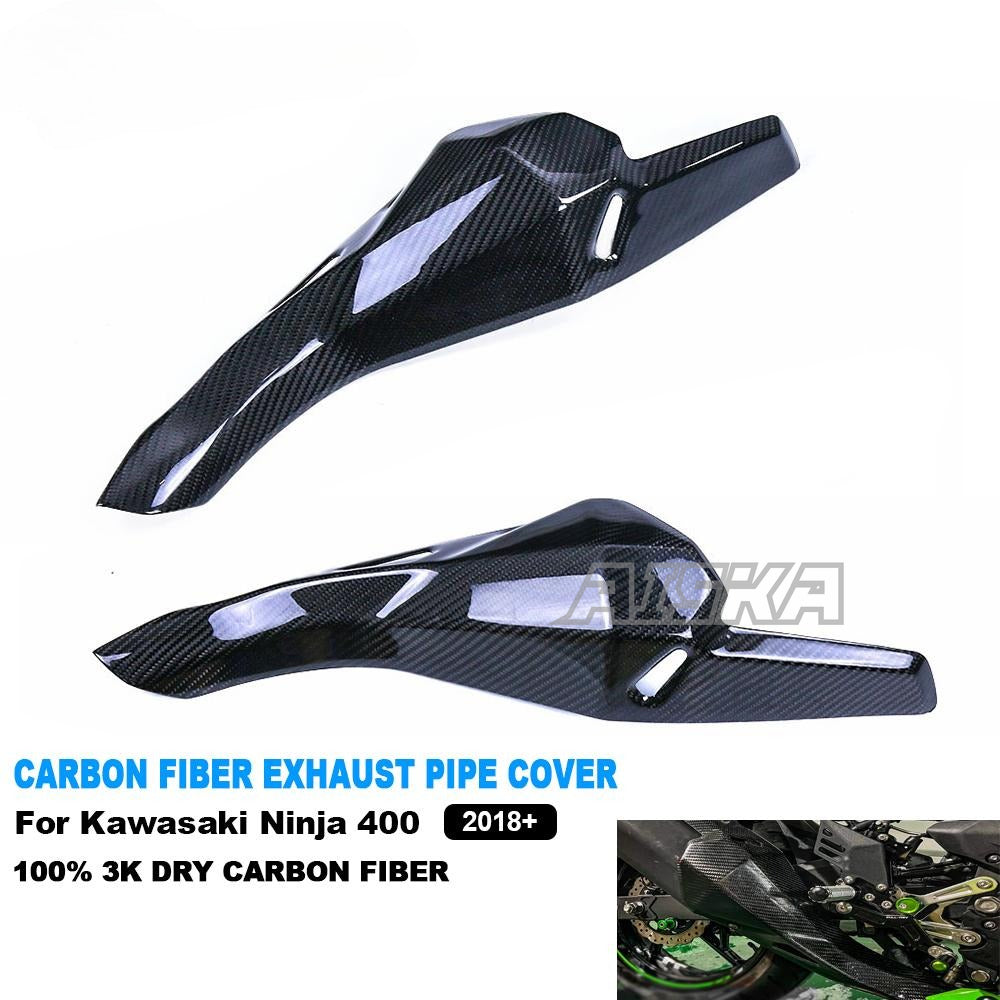 AISKA 100% 3K Dry Carbon Fiber Motorcycle Fairing Exhaust Pipe Shell Heat Shield Cover for Kawasaki Ninja 400 2018-2024