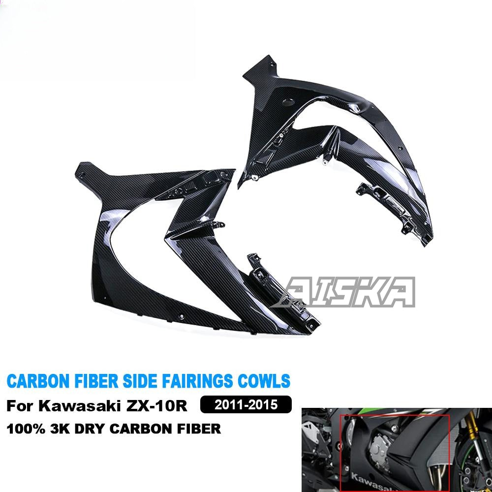 AISKA 3K Dry Carbon Fiber Motorcycle Accessories Front Side Panels Fairings Trim Cowling for Kawasaki ZX10R ZX-10R 2011-2020
