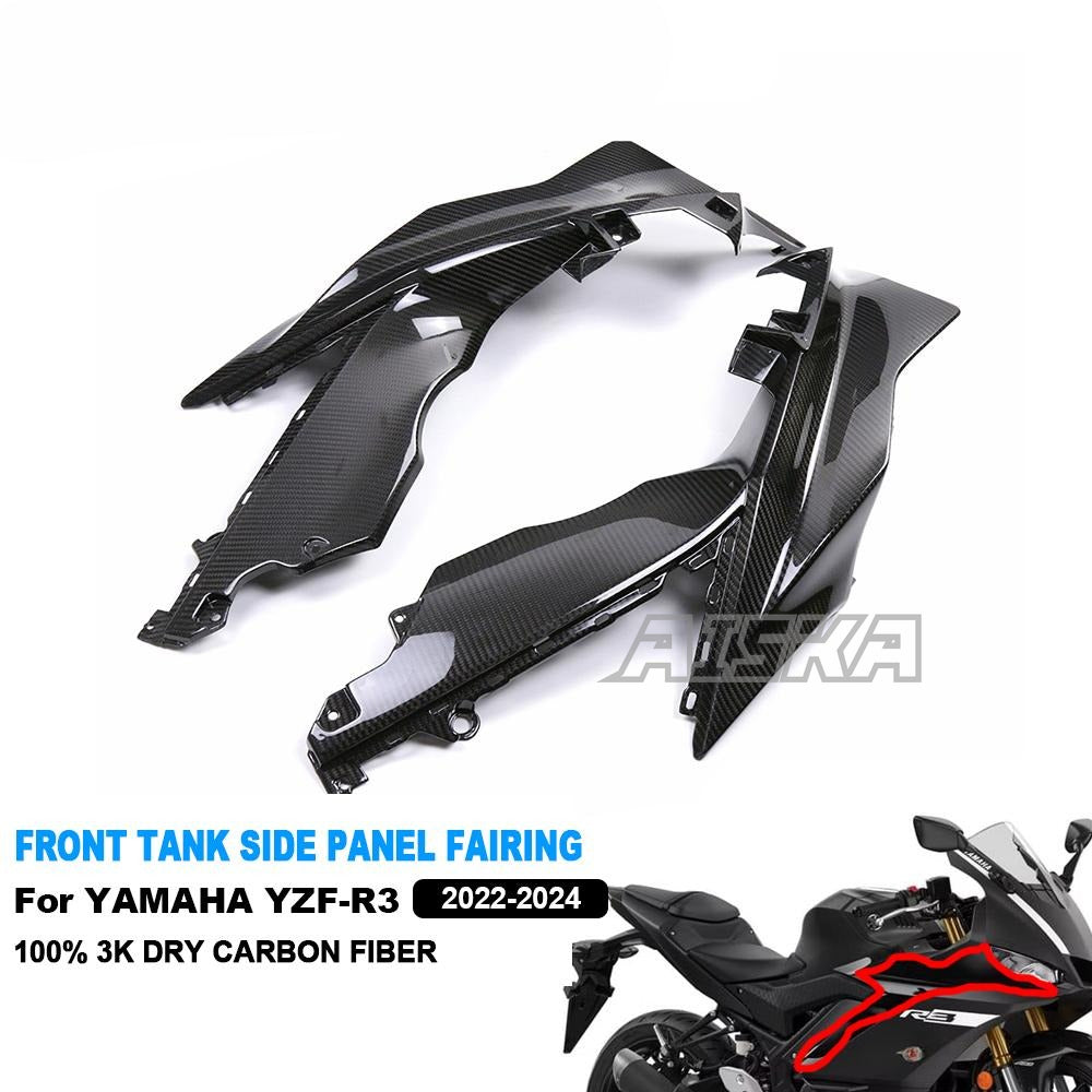 AISKA Motorcycle Carbon Side Panels Modified Accessories Full Carbon Fiber Front Tank Side Fairing for Yamaha R3 2022 2023 2024