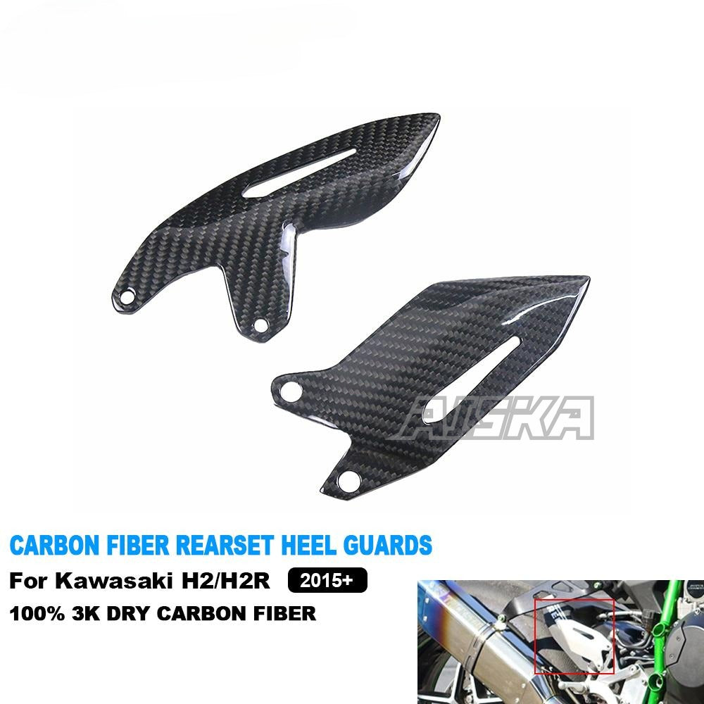 AISKA Full 3K Dry Carbon Fiber Motorcycle Rear Footrest Plate Fairing Kit Heel Guards for Kawasaki Ninja H2 H2R 2015-2024
