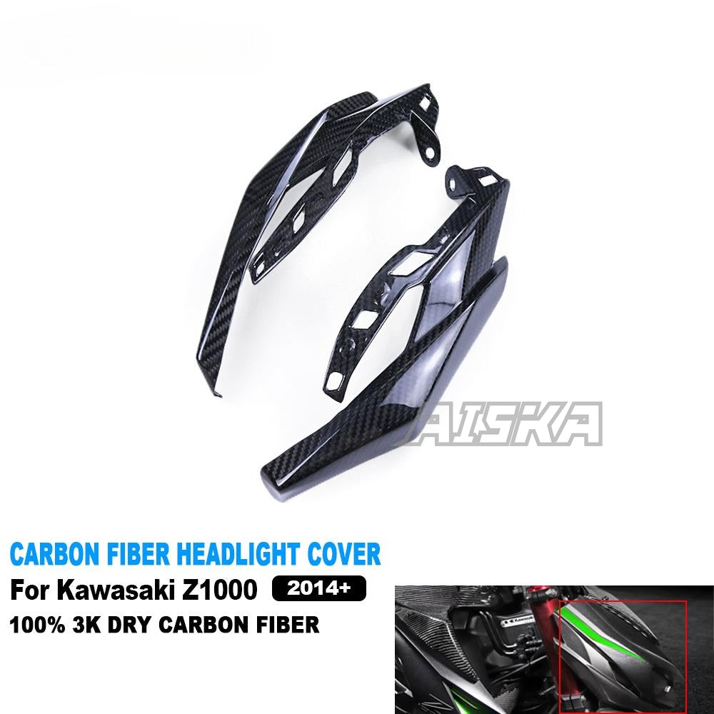 AISKA 3K Dry Carbon Fiber Motorcycle Accessories Front Headlight Side Fairing Cover Panels for Kawasaki Z1000 2014+