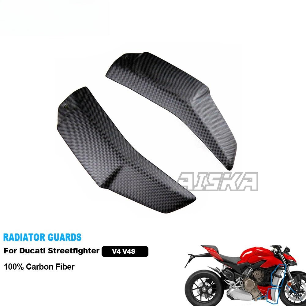 AISKA 100% Dry Carbon Fiber Motorcycle Accessories Radiator Guards Fairings for Ducati Streetfighter V4 V4S 2019 - 2024