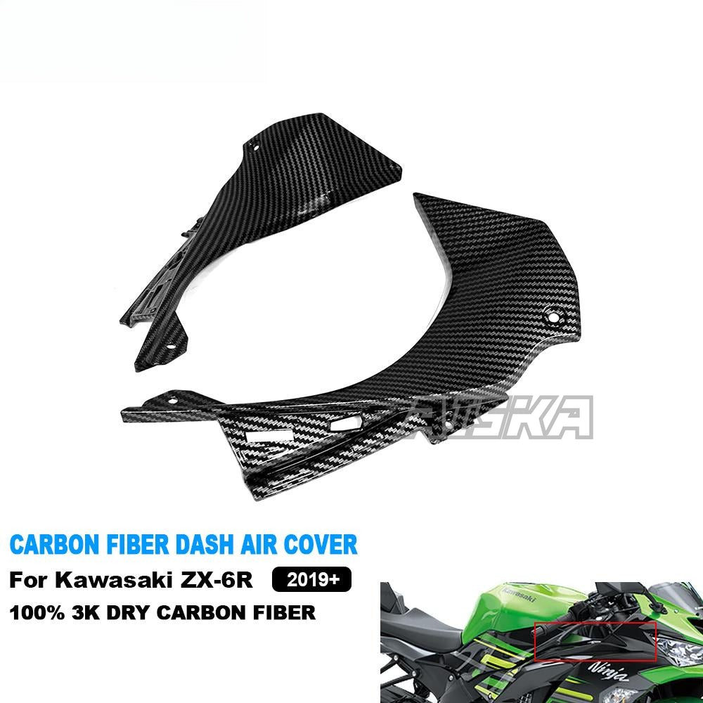 AISKA 3K Dry Carbon Fiber Motorcycle Upper Front Dash Air Cover Fairing for Kawasaki Ninja ZX-6R 2019-2024