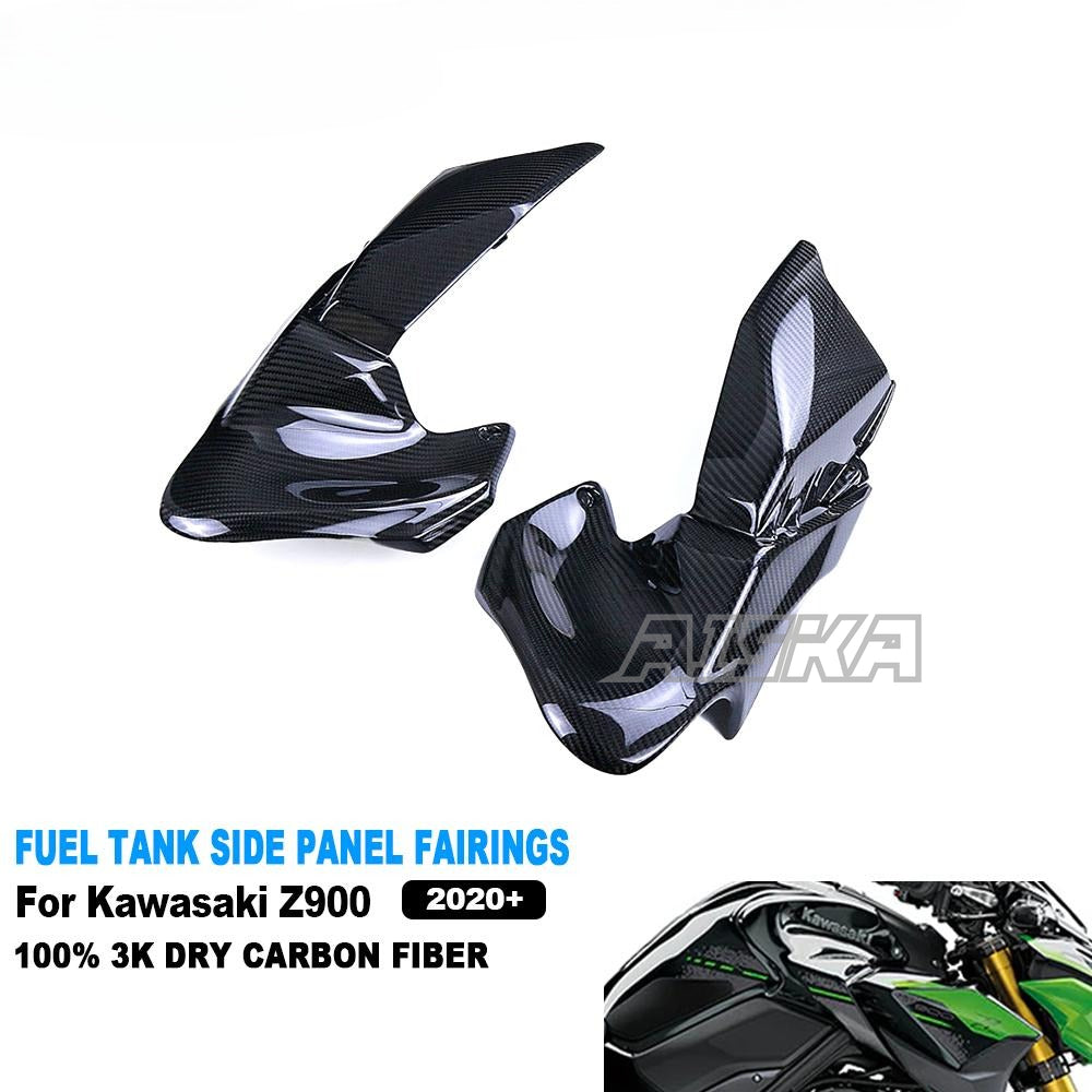 AISKA 3K Dry Carbon Fiber Motorcycle Accessories Fuel Tank Side Panels Cover Fairing Cowl for Kawasaki Z900 2020-2024 2023