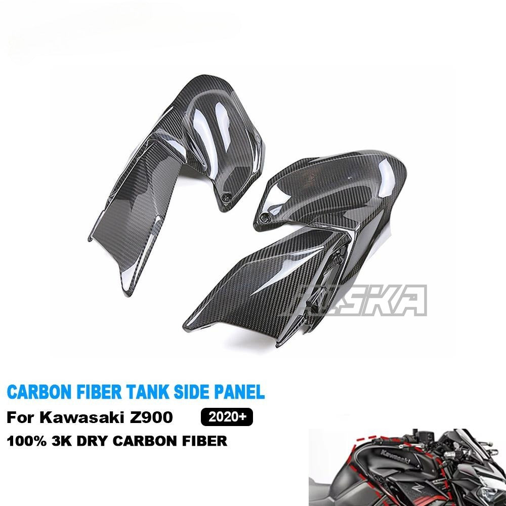 AISKA 3K Dry Carbon Fiber Motorcycle Front Fuel Tank Side Panels Plate Fairing for Kawasaki Z900 2020-2024