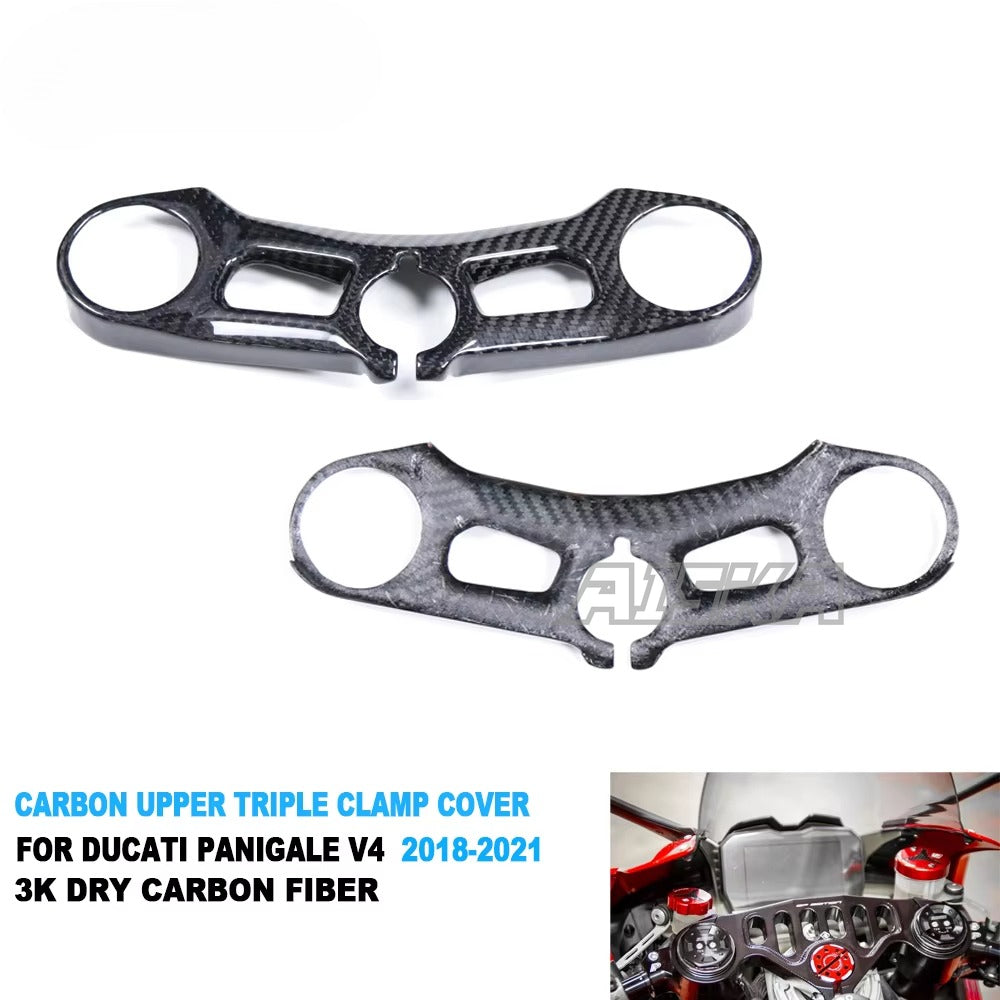 AISKA 100% 3K Twill Glossy Dry Carbon Fiber Upper Triple Clamp Cover for Ducati Panigale V4 V4S V4R 2018-2021