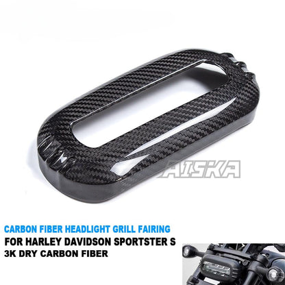 AISKA Dry Carbon Fiber Motorcycle Headlight Grill Fairing Guard Head Light Cover for Harley Davidson Sportster S 1250 2021-2024